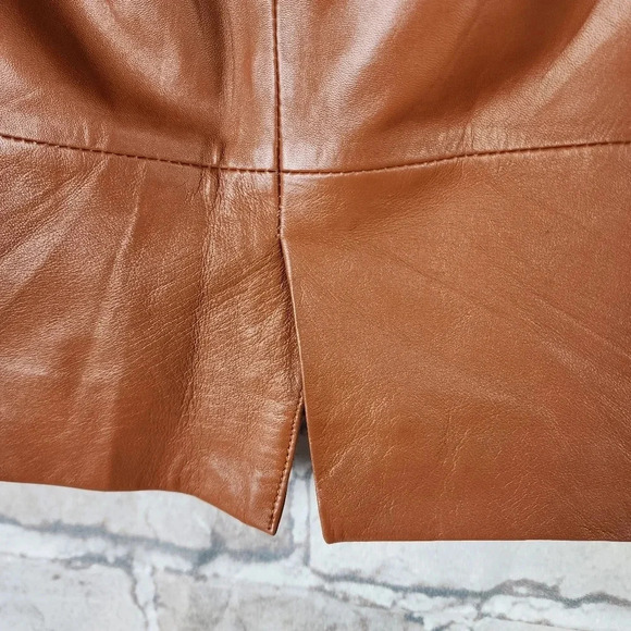 Vintage Mexx Leather Mini Skirt Tawny Brown Lined Size 4 - Picture 13 of 14